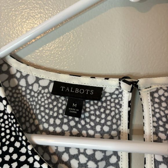 Talbots Long Sleeve Polka Dot Blouse Black White Top Tie Front Size Medi… - Picture 4 of 8